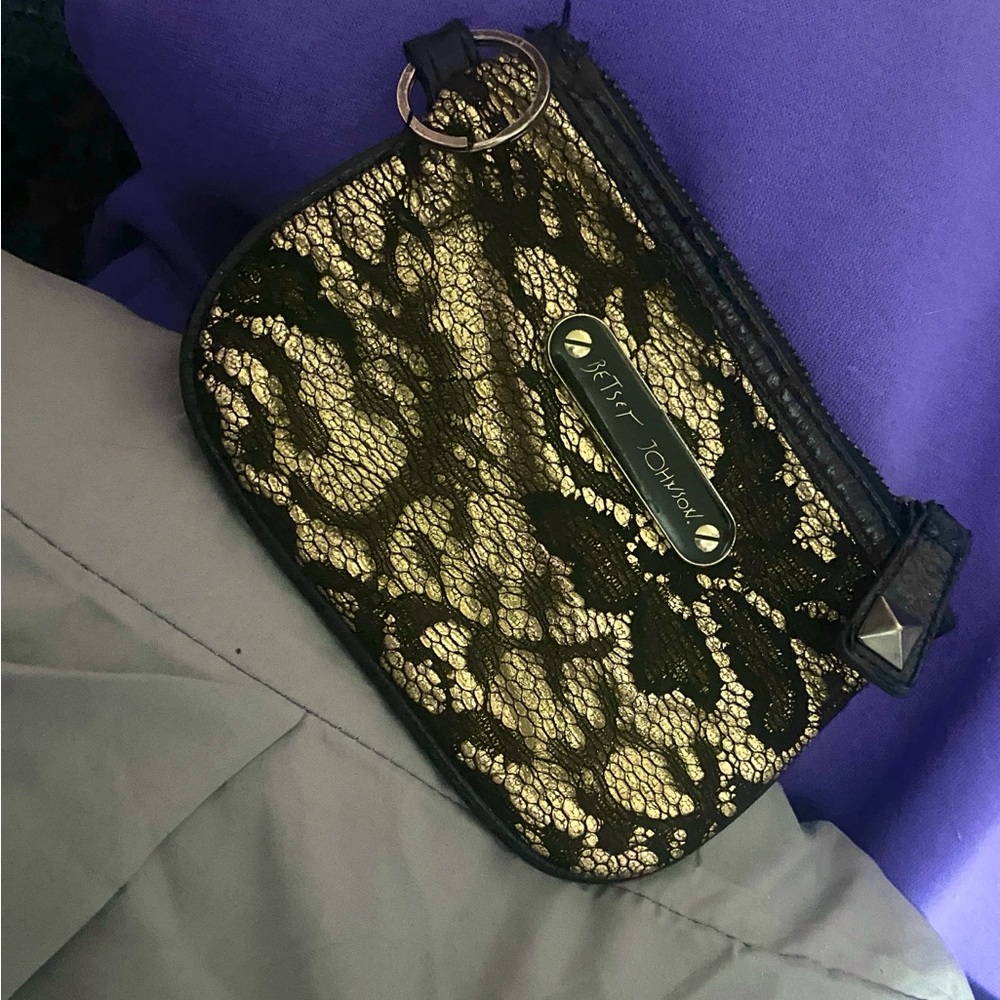 Vintage Betsey Johnson Black Lace & Leopard Print Interior Clutch